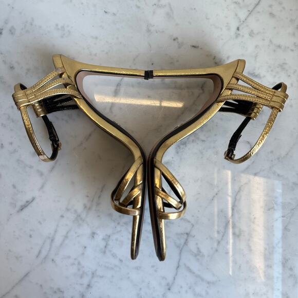 Zara Metallic Gold Strappy Heels Glam Night Out Size 39 4.5" Heel - Picture 6 of 14